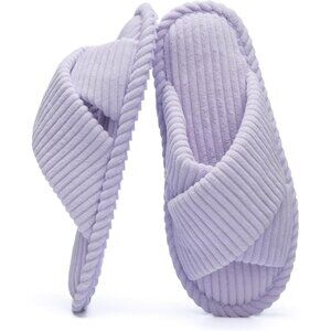 ⚡Women Purple Cotton Memory Foam Bedroom Corduroy Crossbands Open Toe Shoes